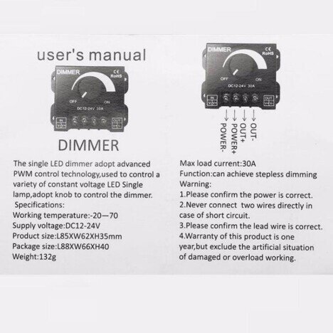 DIMMER MANUAL LED MONOCOLOR 12V-24V / 30A